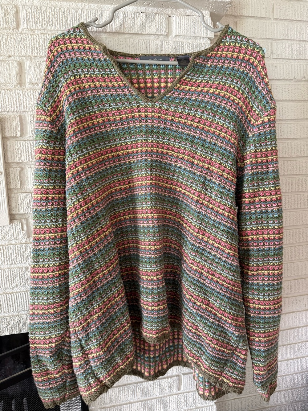 Vintage 90s Liz Claiborne Multicolor V-Neck Striped Knit Sweater